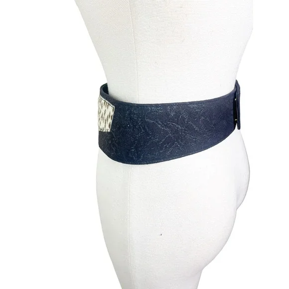 Leo Isba Vintage 1980's Suede Patchwork Jeweled Leopard Waist Cincher Belt - Picture 7 of 8